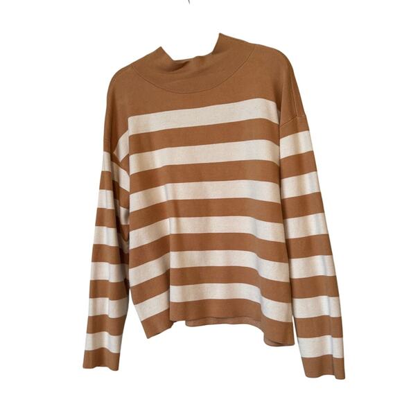 Anthropologie Maeve The Carys Mock Neck Sweater in Neutral Motif Stripe - Size L - Picture 4 of 5